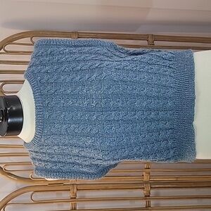 Coach & Camel blue knit silver metallic L crop sweater vest Vintage Grandma Core